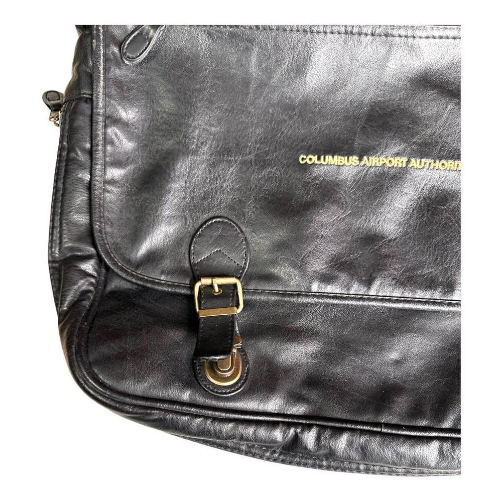 Large leather travel/work bag black with lots of pockets adjustable shoulder str - Picture 3 of 16